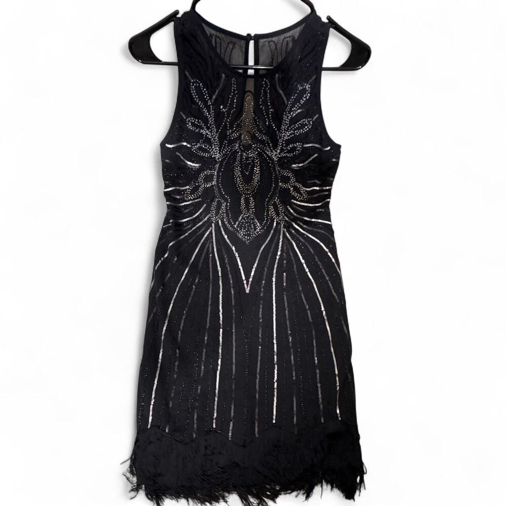 Romeo + Juliet Couture black flapper dress fringe hem | Size M Fairy Goth Gatsby